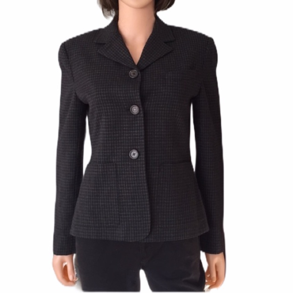 Lauren Ralph Lauren 100% Wool Gray Tailored Checkered Blazer